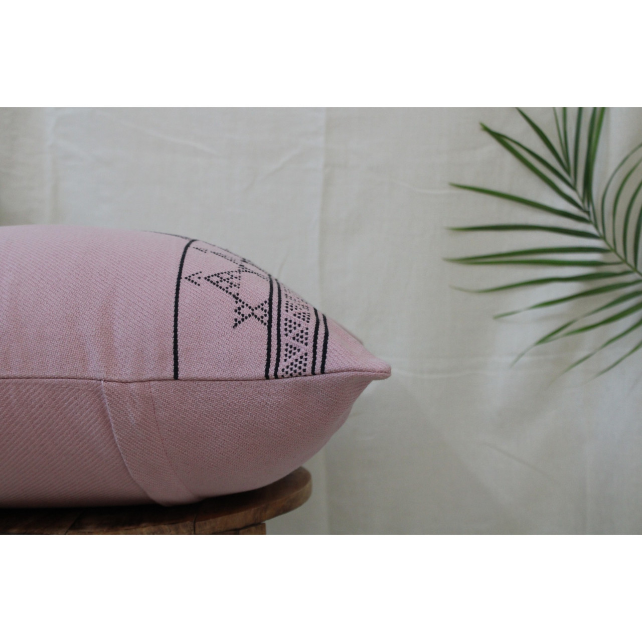 (1491) Kala cotton Azo-free dyed Kutchy cushion cover from Kutch with kala cotton motifs and kala cotton motifs - Peach, black, motif