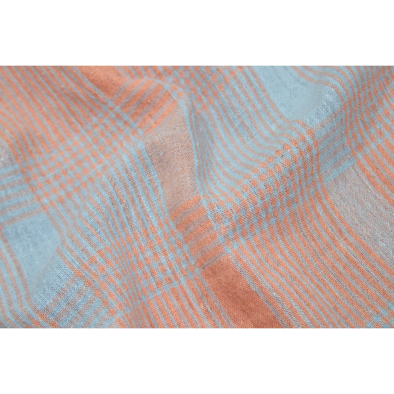 (1952) Kala cotton Azo-free dyed Kutchy yardage from Kutch - Orange, sky blue, checks, stripes, plain