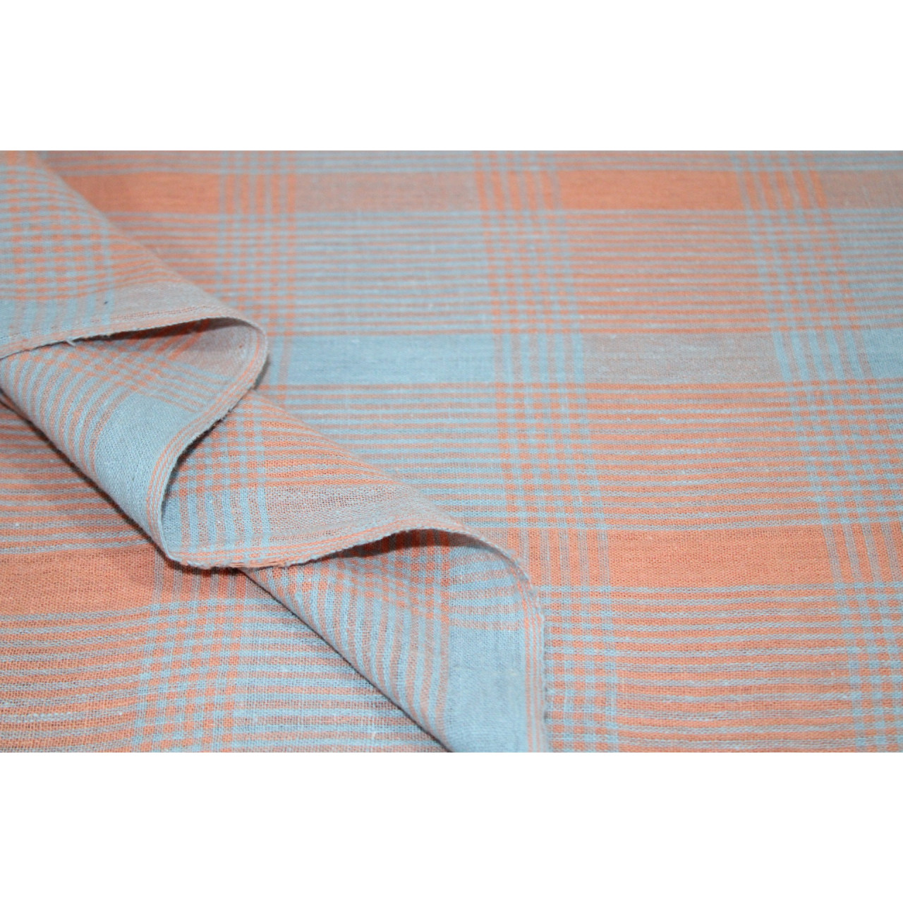 (1952) Kala cotton Azo-free dyed Kutchy yardage from Kutch - Orange, sky blue, checks, stripes, plain