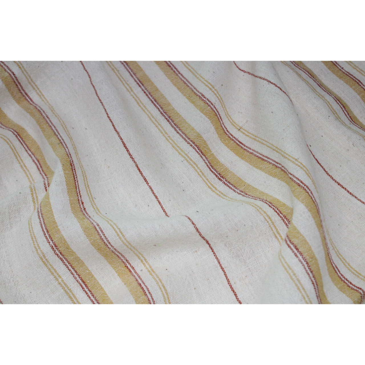 (1955) Kala cotton Azo-free dyed Kutchy yardage from Kutch - White, red, mustard, stripes, plain