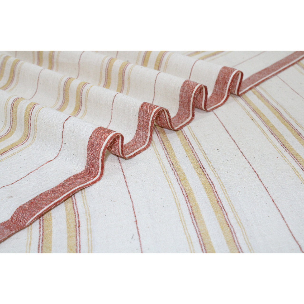 (1955) Kala cotton Azo-free dyed Kutchy yardage from Kutch - White, red, mustard, stripes, plain
