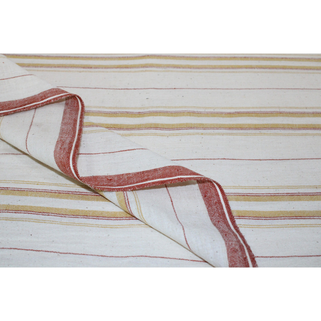 (1955) Kala cotton Azo-free dyed Kutchy yardage from Kutch - White, red, mustard, stripes, plain