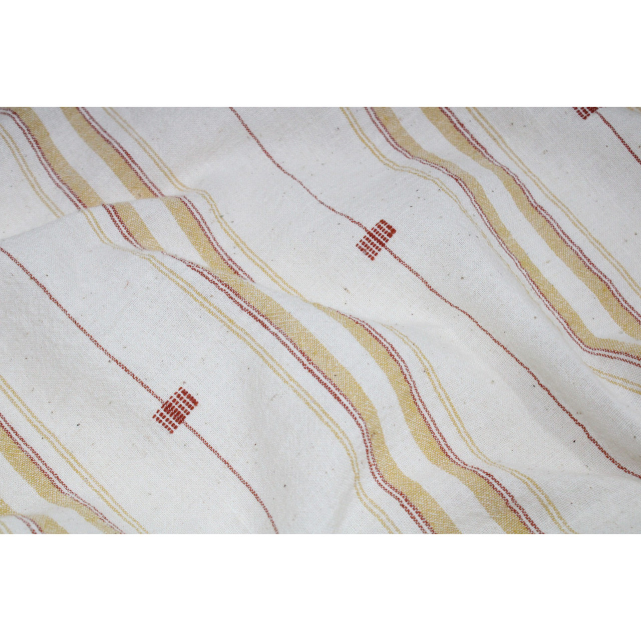 (1956) Kala cotton Azo-free dyed Kutchy yardage from Kutch with motifs and extra-weft - White, red, mustard, stripes, motif, mauve