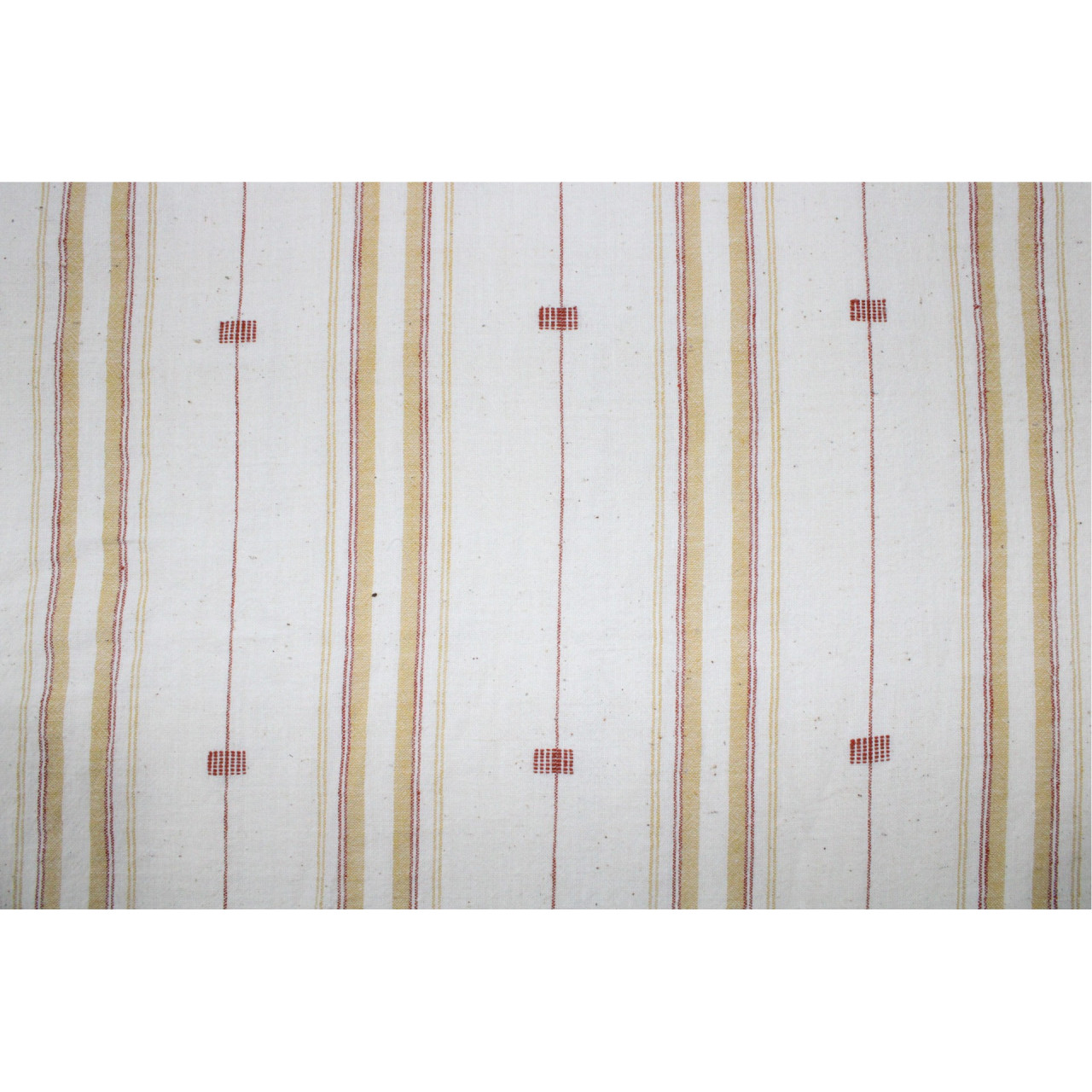 (1956) Kala cotton Azo-free dyed Kutchy yardage from Kutch with motifs and extra-weft - White, red, mustard, stripes, motif, mauve