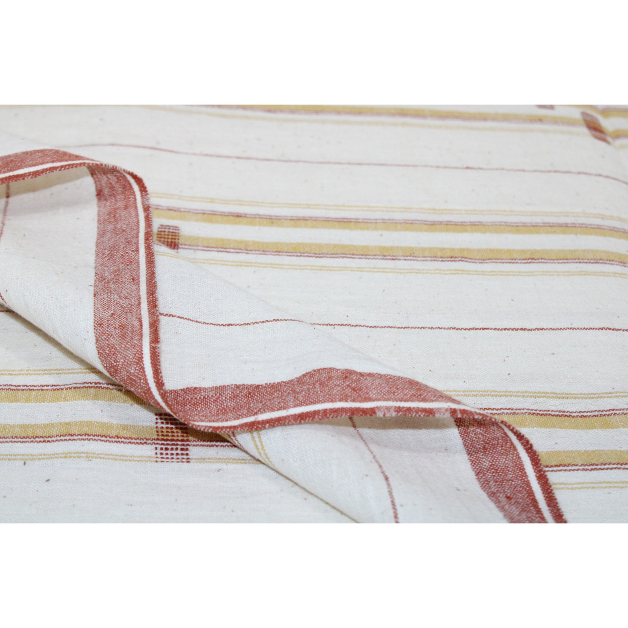 (1966) Kala cotton Azo-free dyed Kutchy yardage from Kutch with motifs and extra-weft - White, red, mustard, stripes, motif