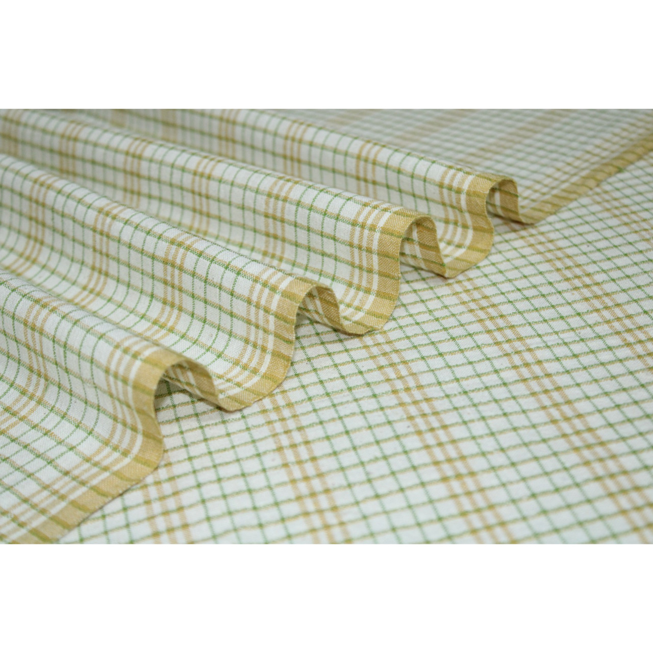 (2125) Kala cotton Azo-free dyed Kutchy yardage from Kutch - Green, white, yellow, checks, plain