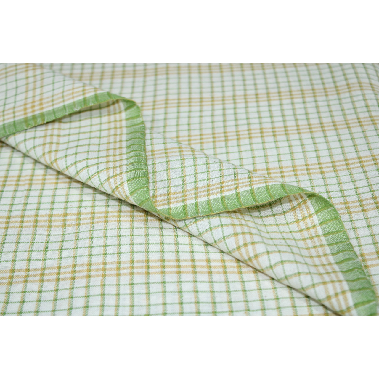 (2125) Kala cotton Azo-free dyed Kutchy yardage from Kutch - Green, white, yellow, checks, plain