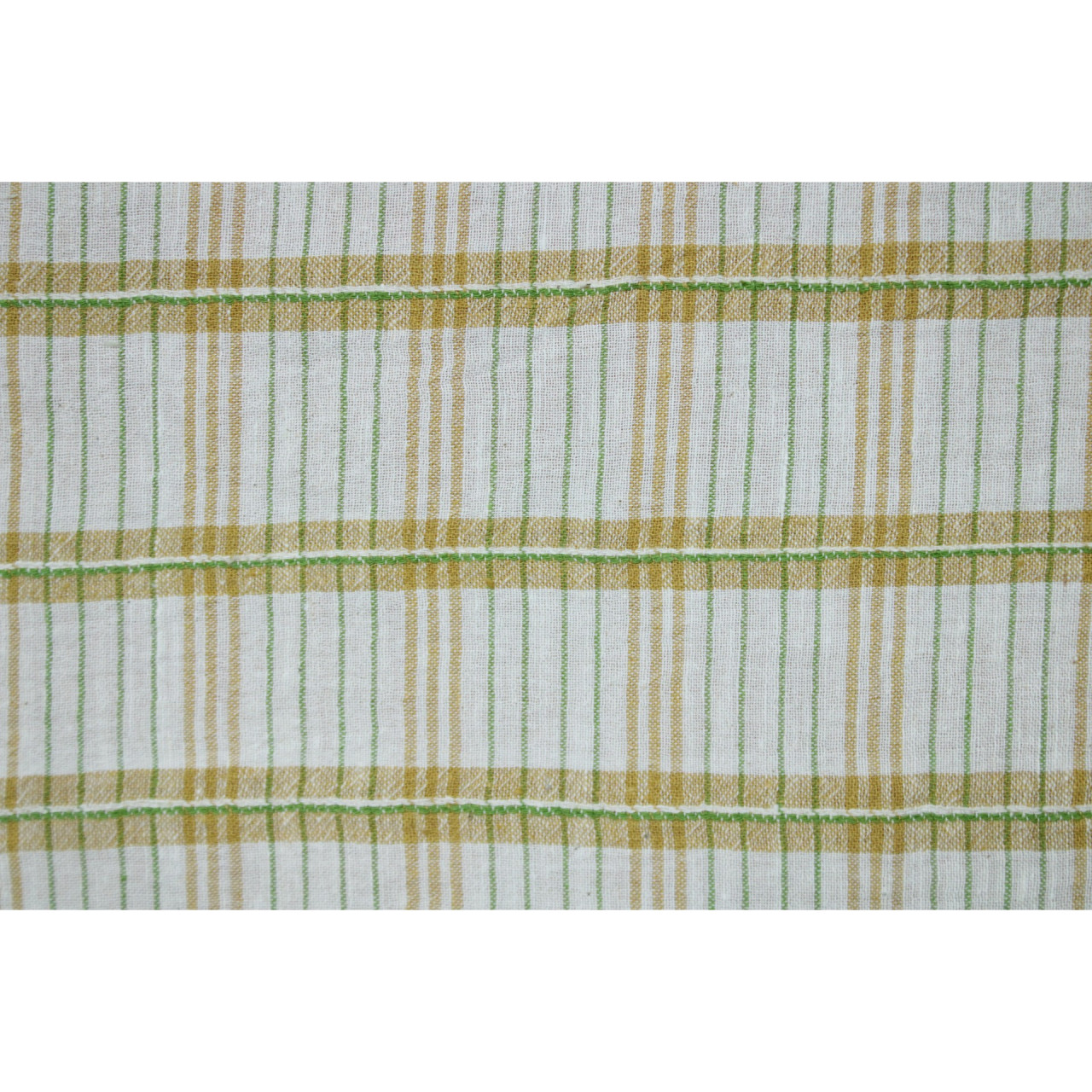 (2126) Kala cotton Azo-free dyed Kutchy yardage from Kutch with extra-weft - Yellow, green, white, stripes, textured