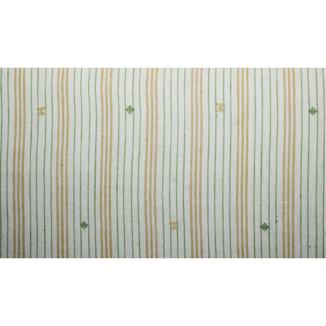 (2128) Kala cotton Azo-free dyed Kutchy yardage from Kutch with kala cotton extra-weft and kala cotton extra-weft - Green, yellow, white, motif, stripes