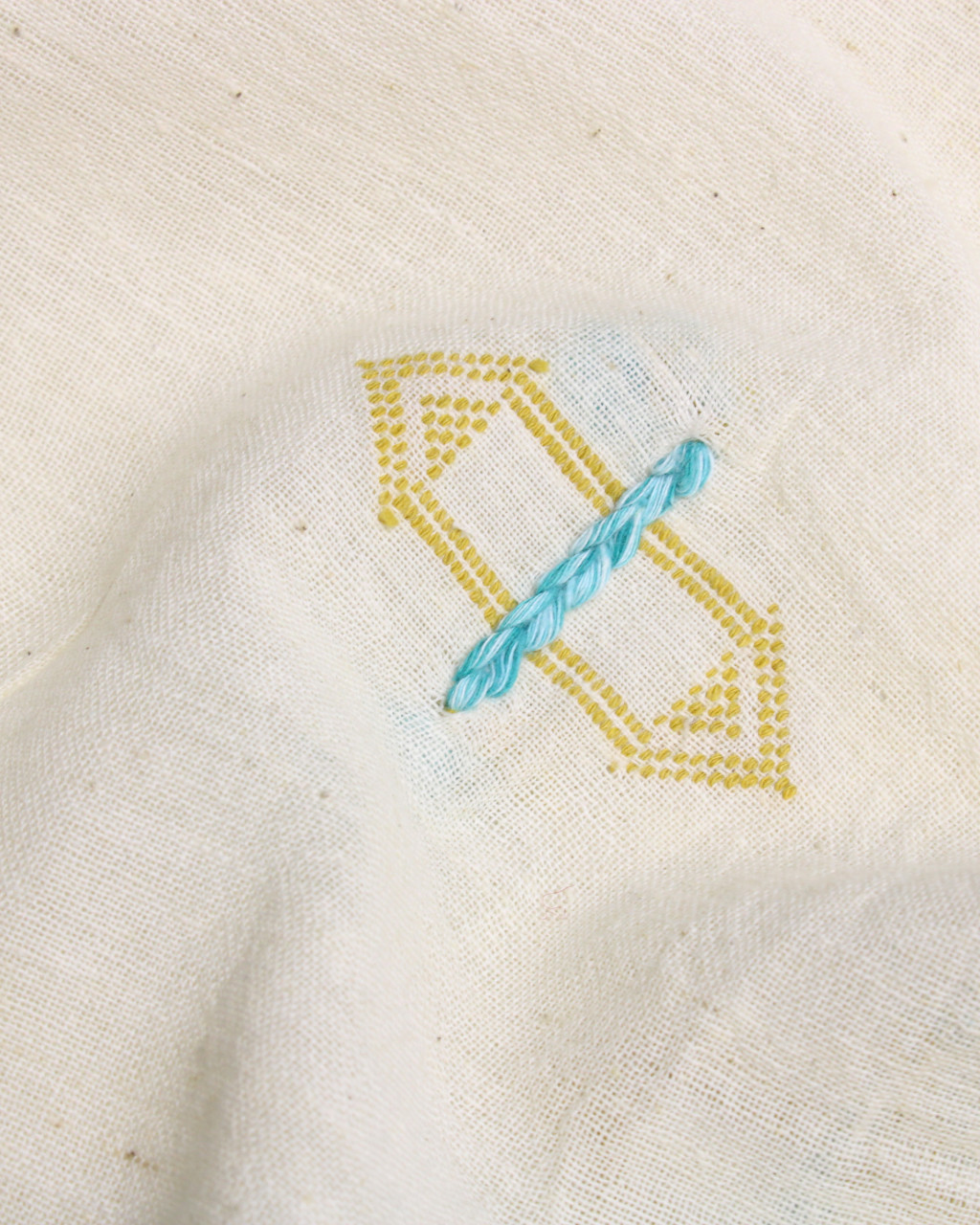 (2520) Kala cotton and cotton Azo-free dyed Kutchy dupatta from Kutch with kala cotton motifs and kala cotton motifs - Off white, sky blue, space dyed, motif, mustard yellow, turquoise, pompoms, yellow