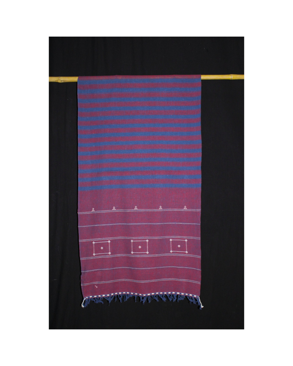 (279) Cotton Azo free dyed Kutchy stole with Motif - Maroon, horizontal stripes