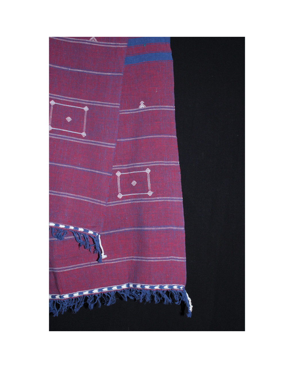 (279) Cotton Azo free dyed Kutchy stole with Motif - Maroon, horizontal stripes