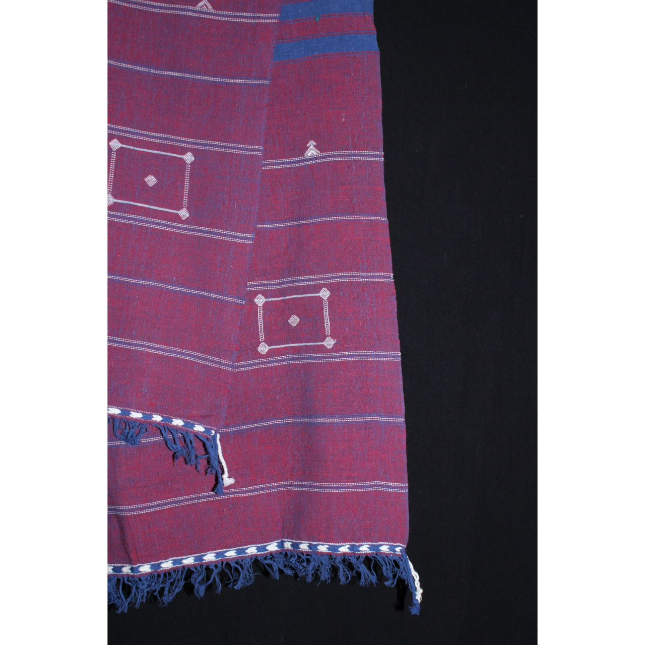 (279) Cotton Azo free dyed Kutchy stole with Motif - Maroon, horizontal stripes