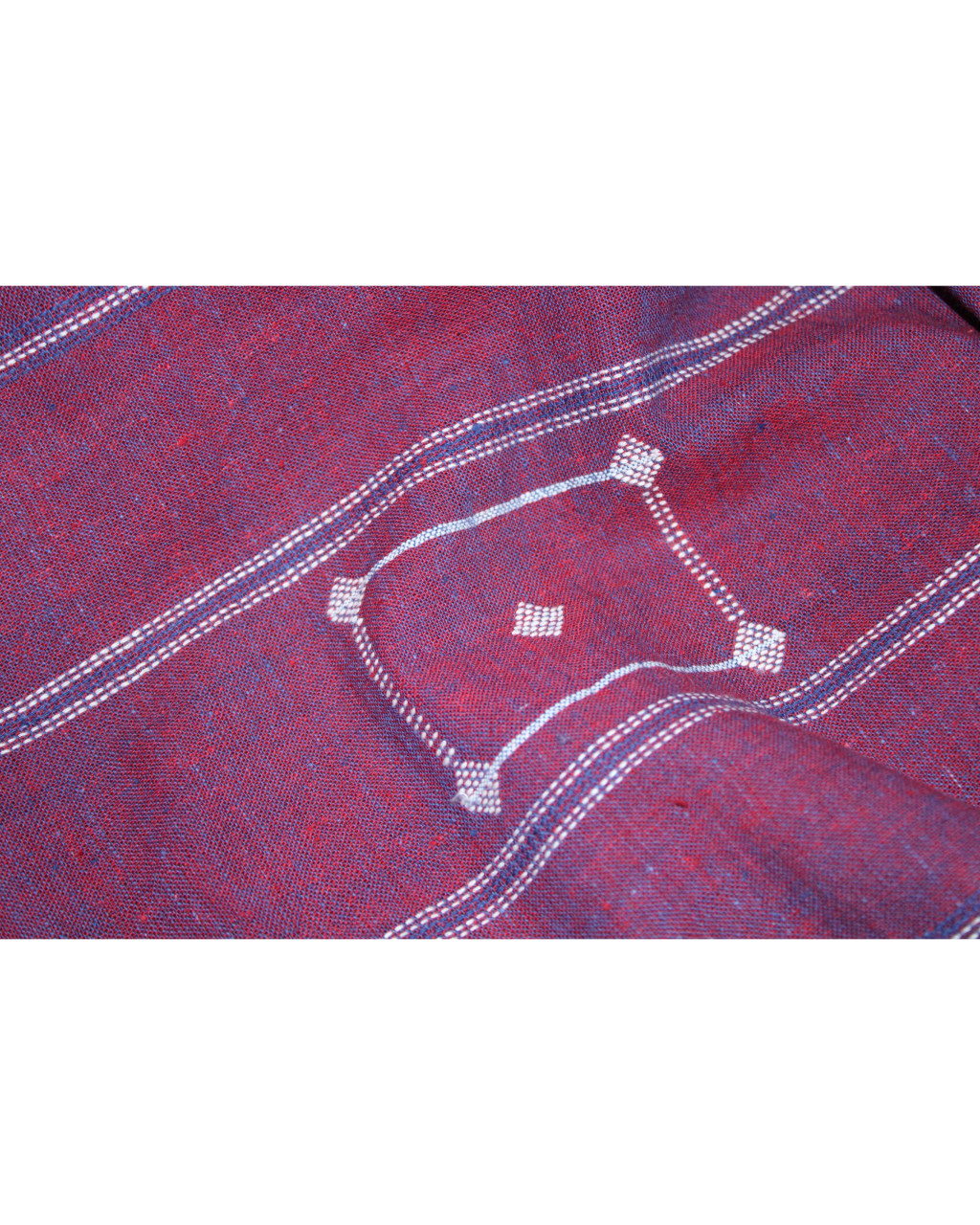 (279) Cotton Azo free dyed Kutchy stole with Motif - Maroon, horizontal stripes