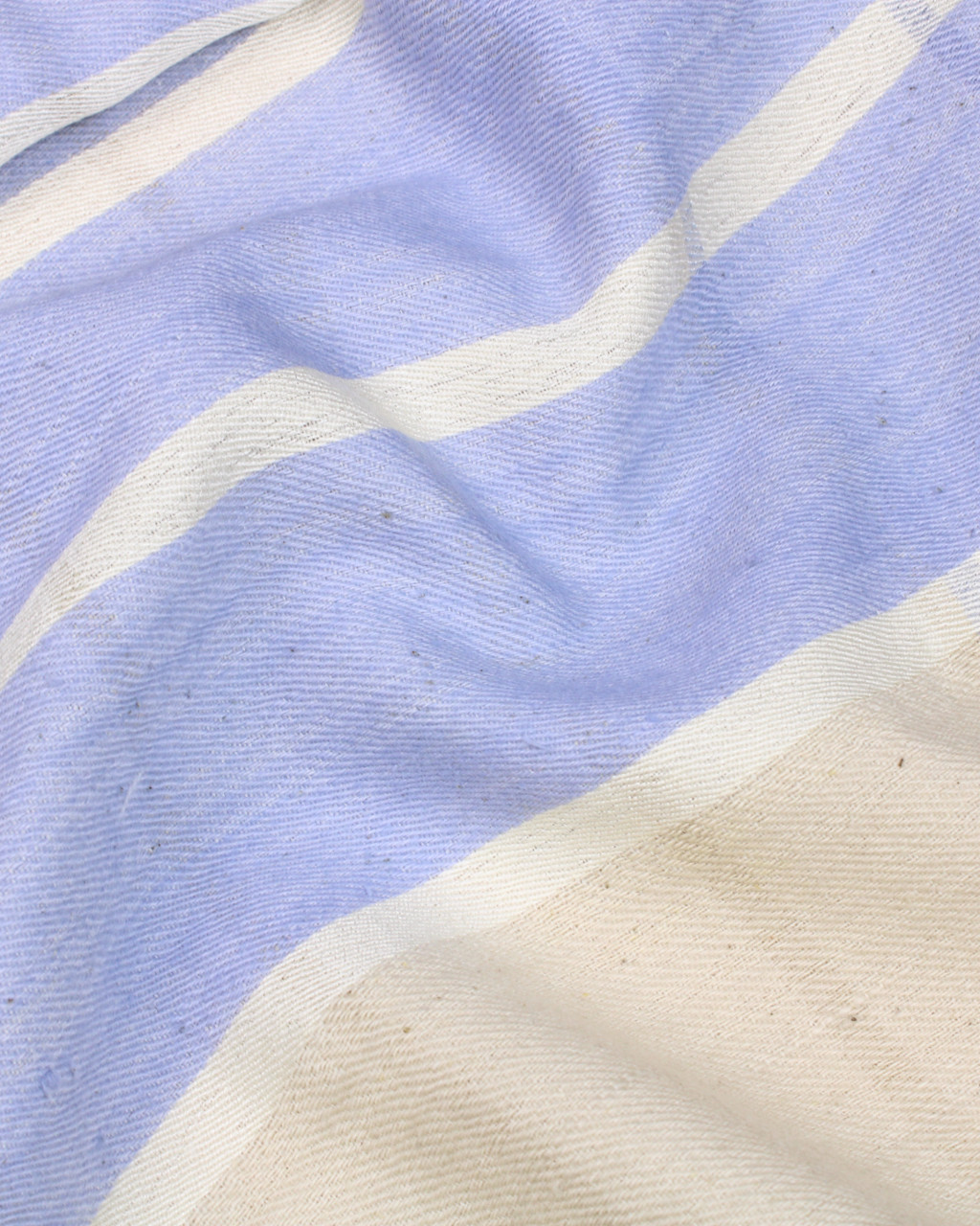 (2895) Merino wool, khadi and eri silk Azo-free dyed Kutchy stole from Kutch - Sky blue, blue, blue grey, beige, copper, cord, white, off white, horizontal stripes, stripes, twill
