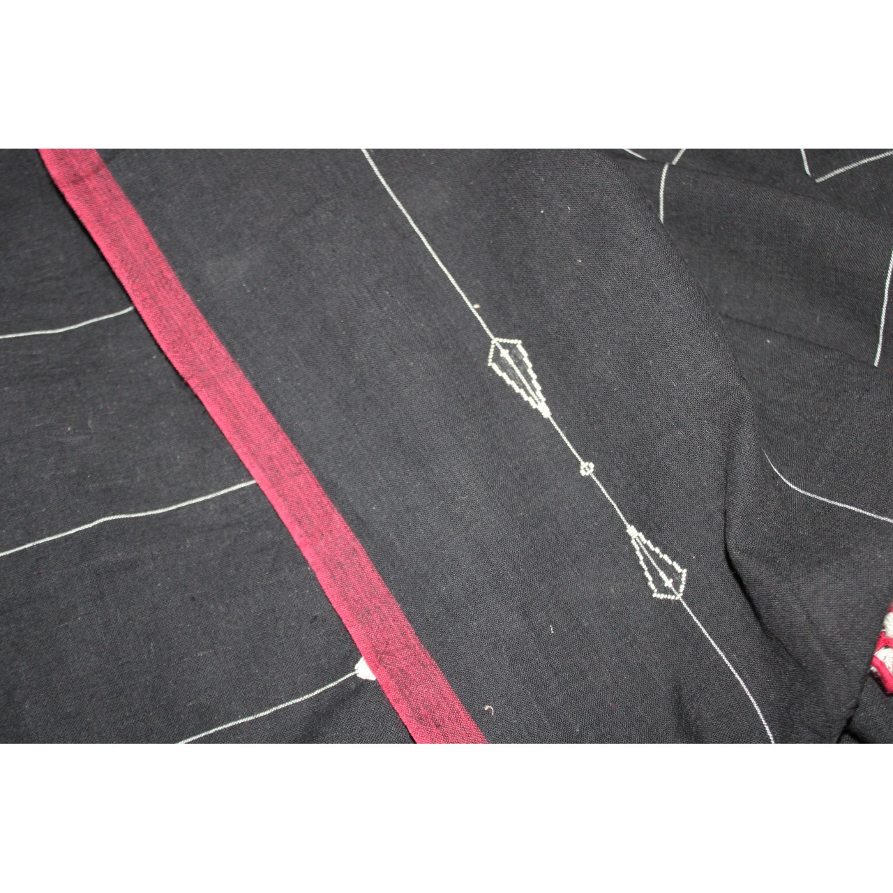 (598) Kala cotton Azo-free dyed Kutchy sari from Kutch with kala cotton motifs and kala cotton motifs - Black, maroon, white, motif