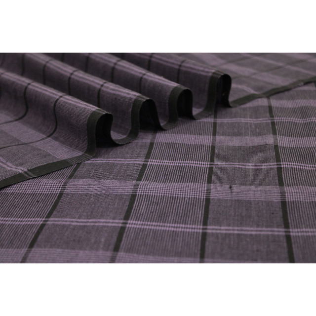(1528) Cotton Azo-free dyed yardage from Maheshwar - Purple, black, vertical stripes, horizontal stripes, checks