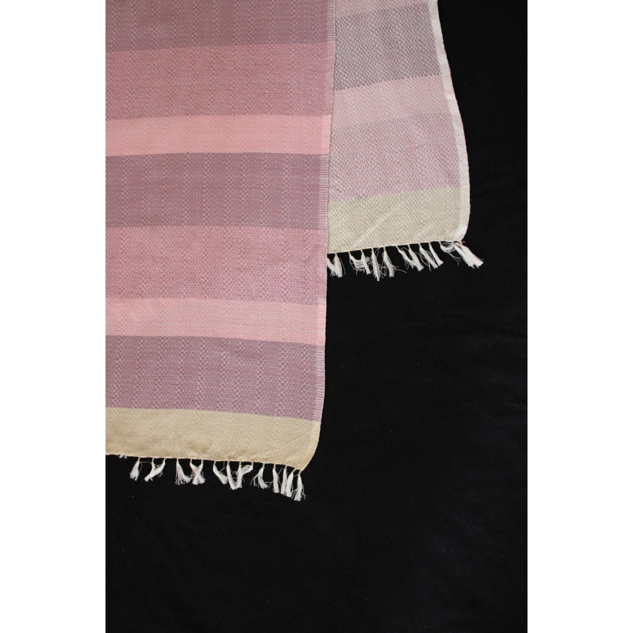 (1596) Cotton Azo-free dyed stole from Maheshwar - Purple, pink, stripes, piped fringes