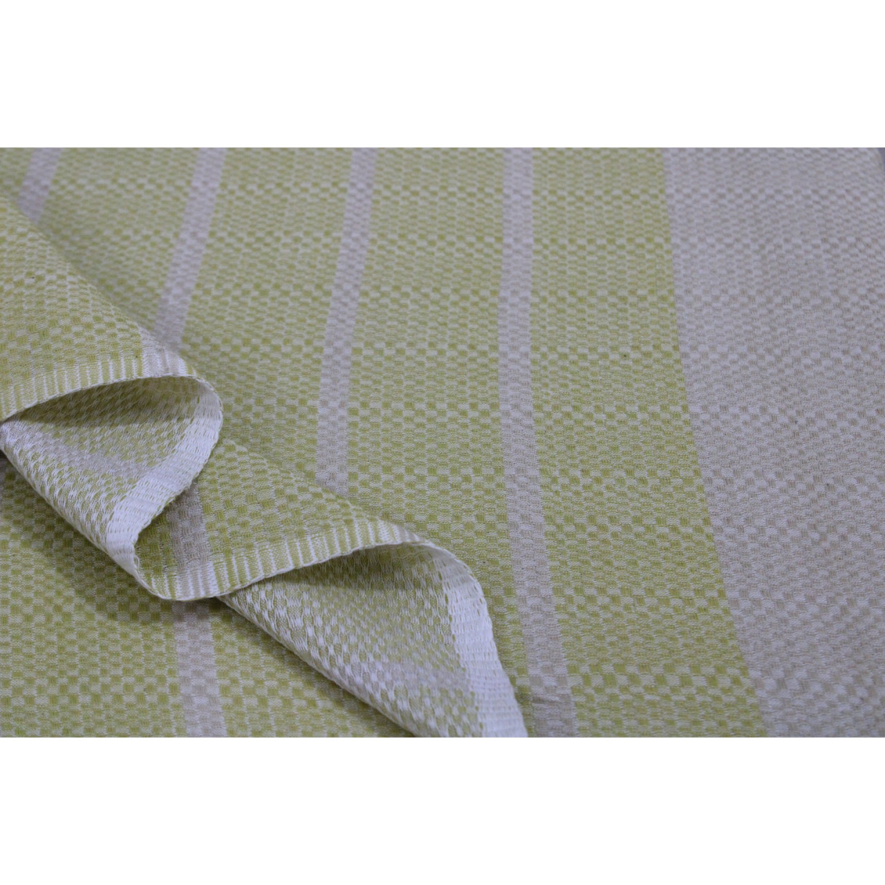 (1597) Cotton Azo-free dyed stole from Maheshwar - White, mustard, stripes, piped fringes