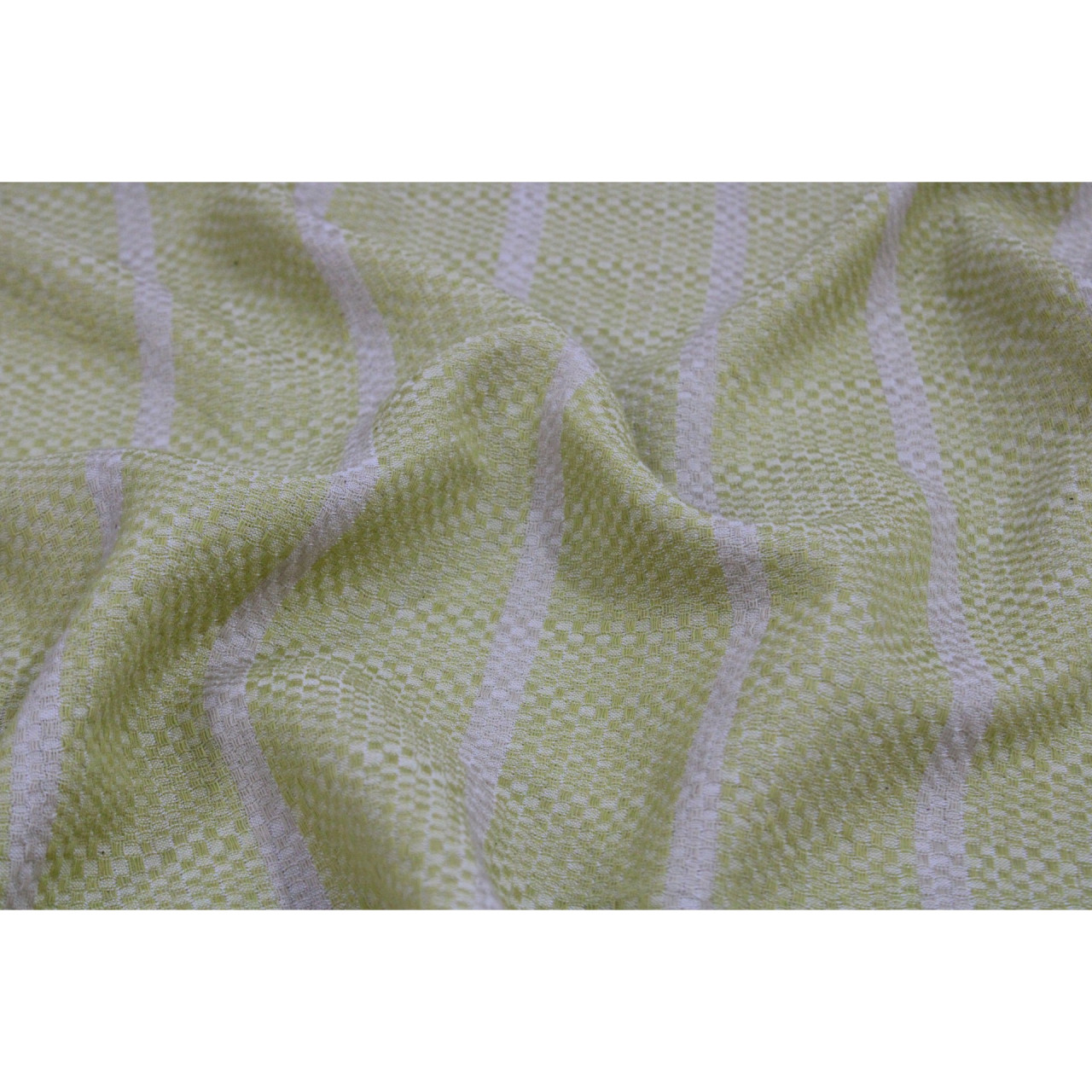 (1597) Cotton Azo-free dyed stole from Maheshwar - White, mustard, stripes, piped fringes