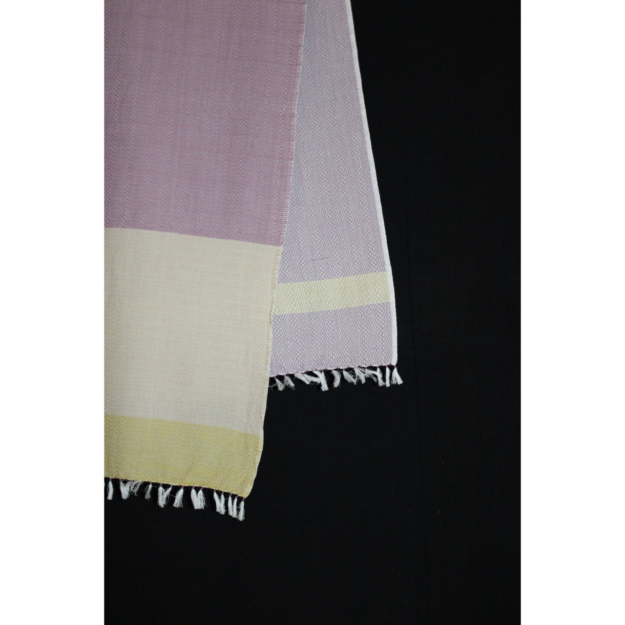 (1598) Cotton Azo-free dyed stole from Maheshwar - Purple, white, mustard, stripes, piped fringes