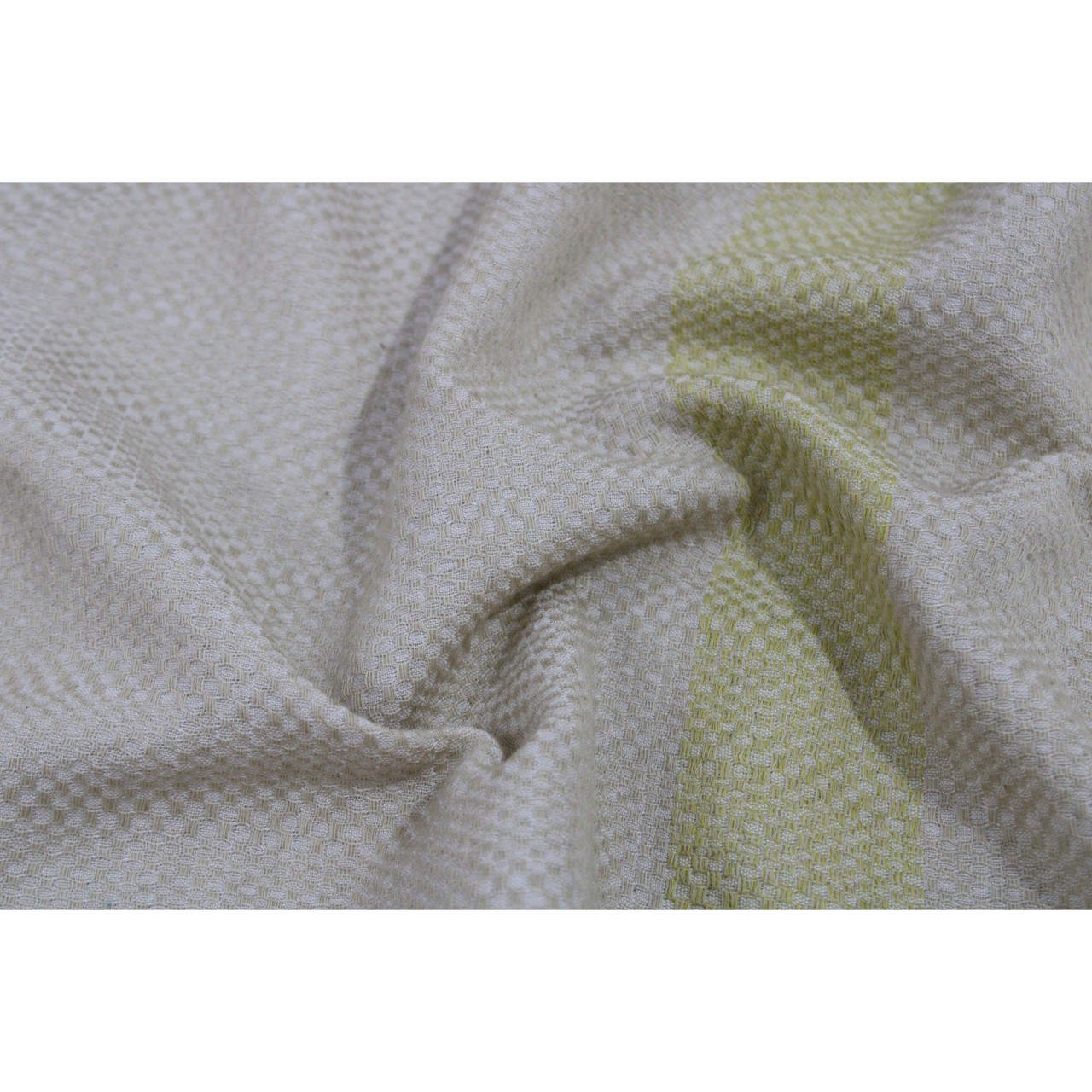 (1599) Cotton Azo-free dyed stole from Maheshwar - Off white, mustard, stripes, piped fringes