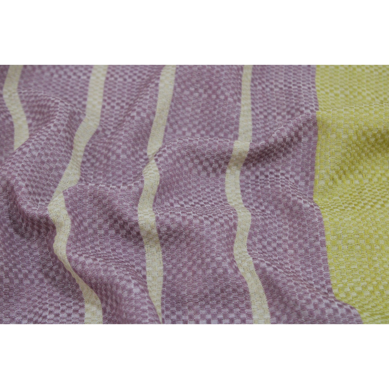 (1619) Cotton Azo-free dyed stole from Maheshwar - Mustard, purple, stripes, piped fringes