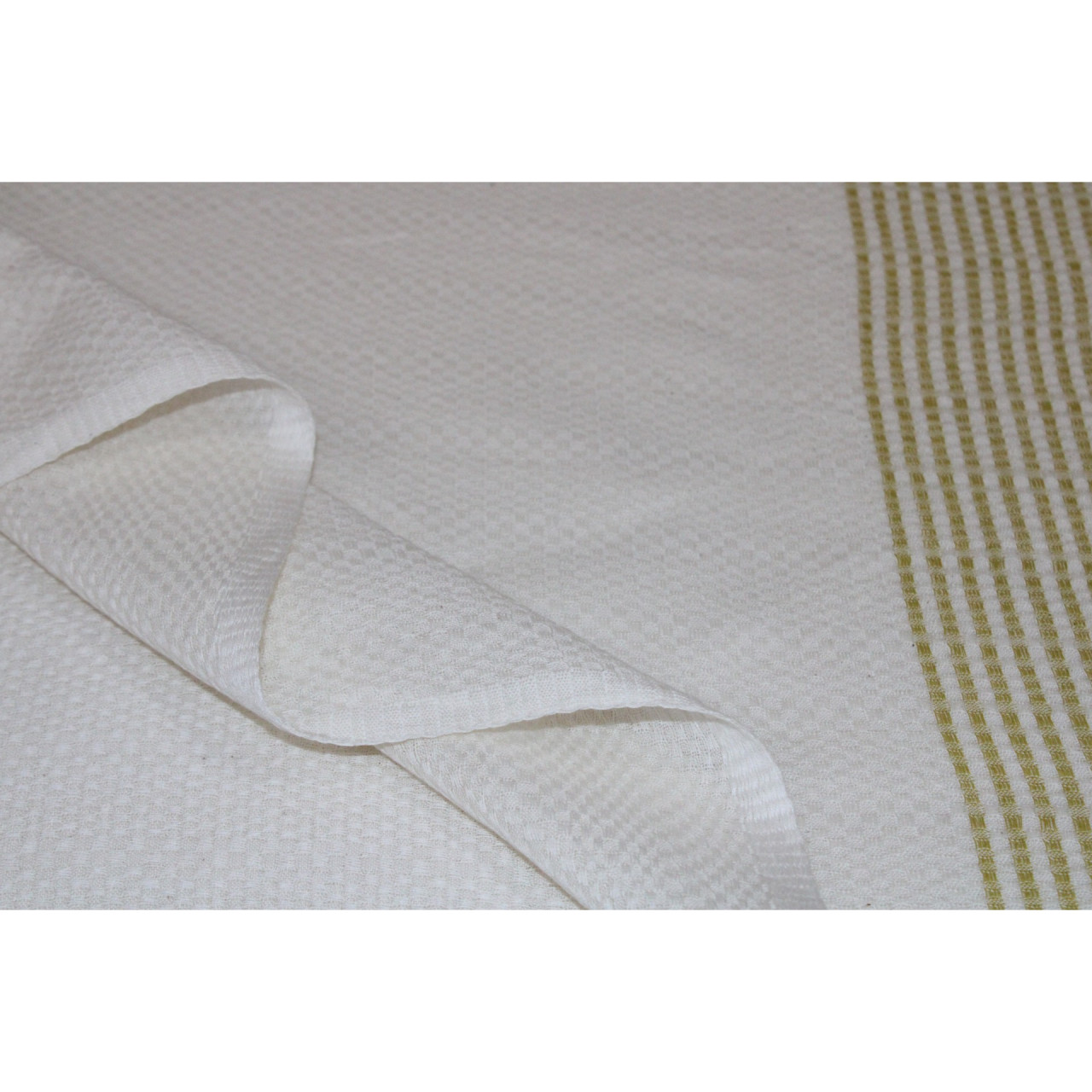 (1621) Cotton Azo-free dyed stole from Maheshwar - Kora, mustard yellow, stripes, piped fringes