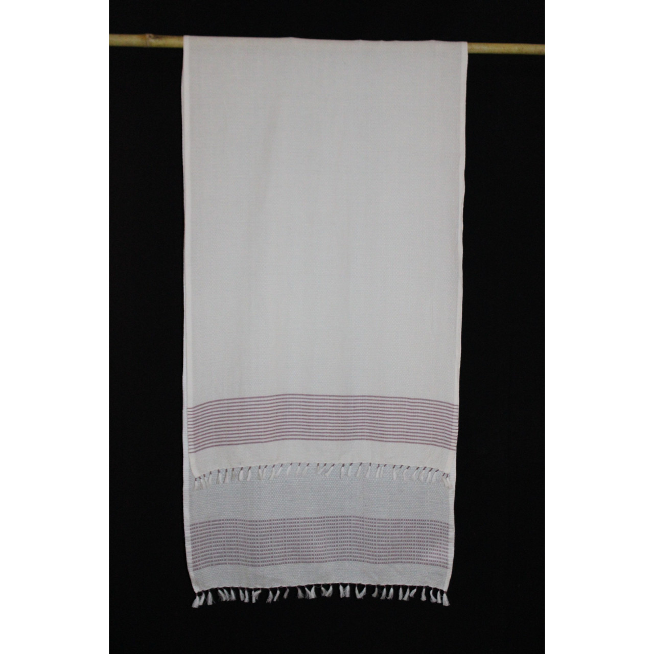 (1622) Cotton Azo-free dyed stole from Maheshwar - Kora, purple, piped fringes
