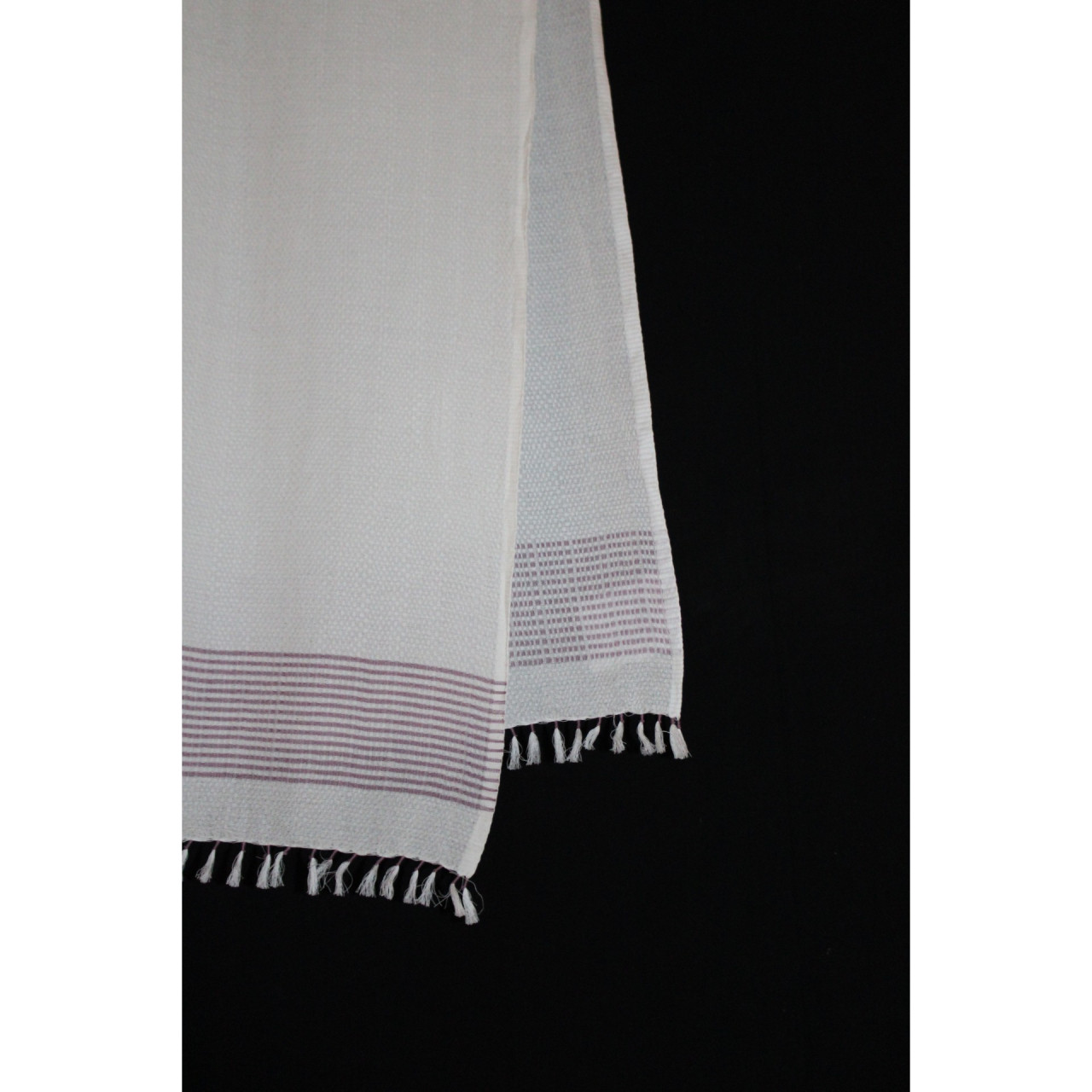 (1622) Cotton Azo-free dyed stole from Maheshwar - Kora, purple, piped fringes