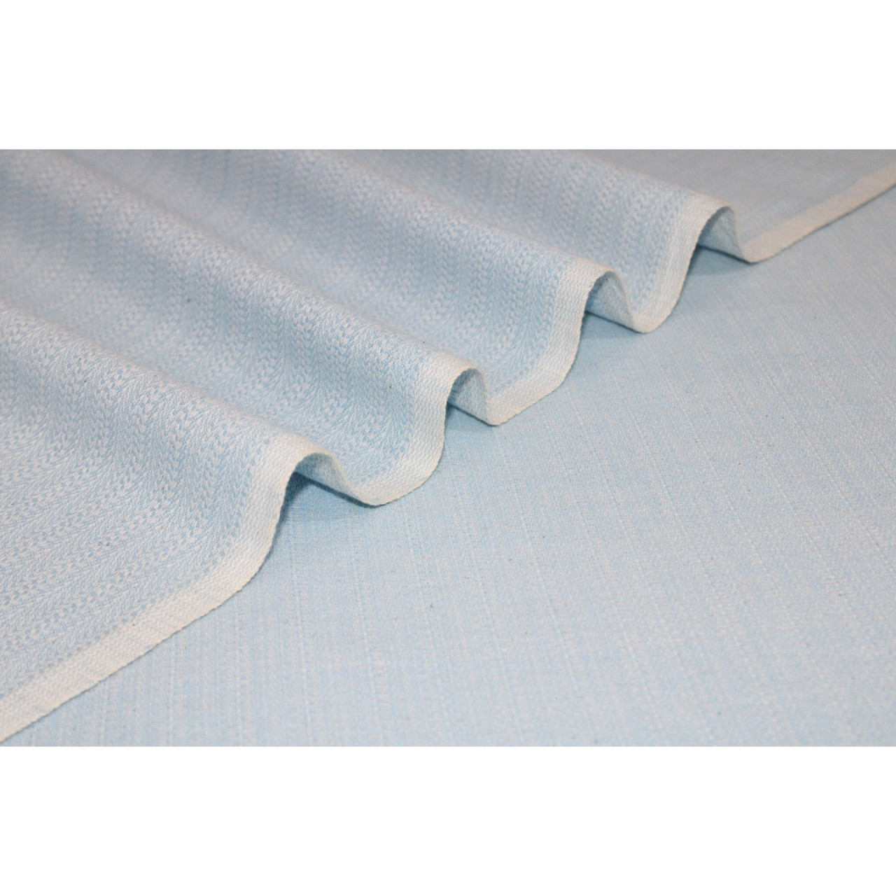 (1761) Cotton Azo-free dyed yardage from Maheshwar - Sky blue, white, textured