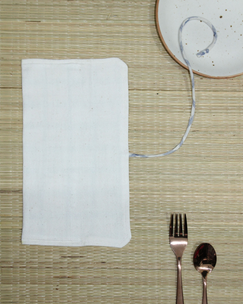 (1865) Cotton Azo-free dyed cutlery pouch from Maheshwar - Indigo, white, checks, textured, cerulean, dark indigo, blue, space dyed