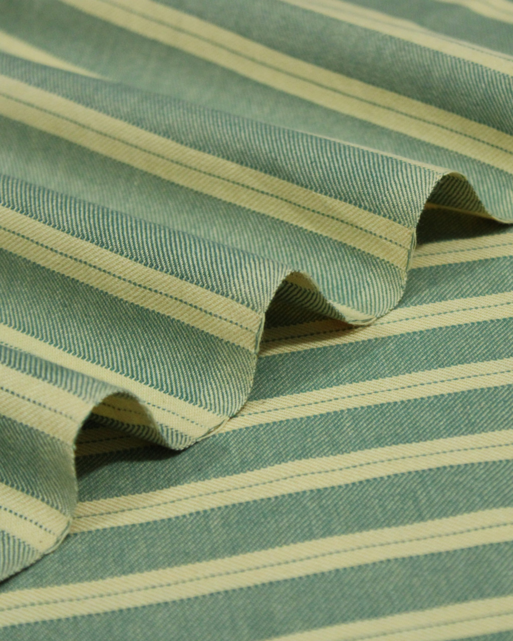 (1869) Cotton Azo-free dyed Contemporary yardage from Maheshwar - Green, light yellow, stripes, twill, pointed twill, light green
