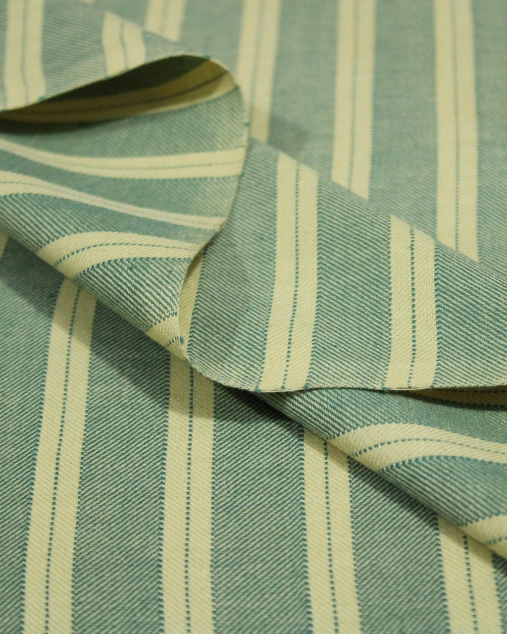 (1869) Cotton Azo-free dyed Contemporary yardage from Maheshwar - Green, light yellow, stripes, twill, pointed twill, light green