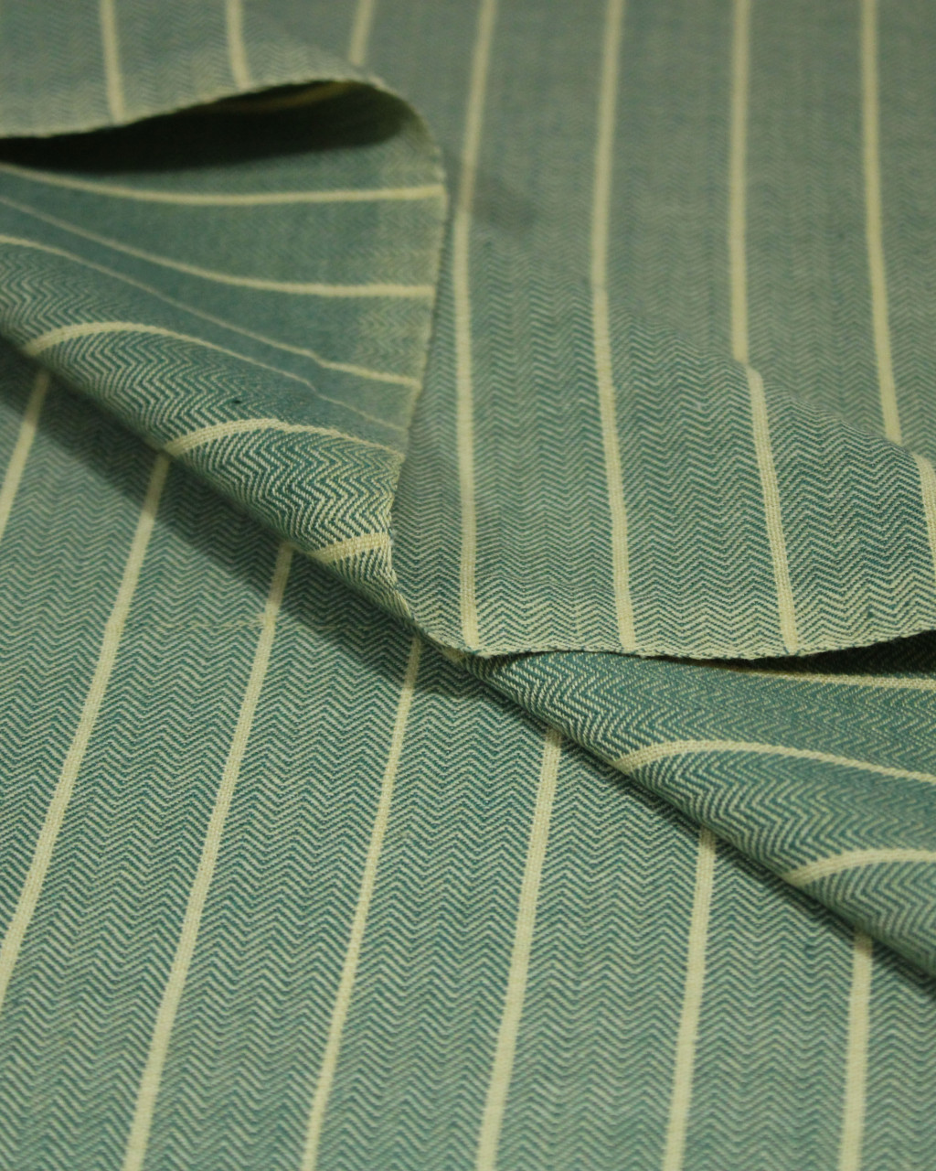 (1948) Cotton Azo-free dyed yardage from Maheshwar - Green, yellow, stripes, pointed twill