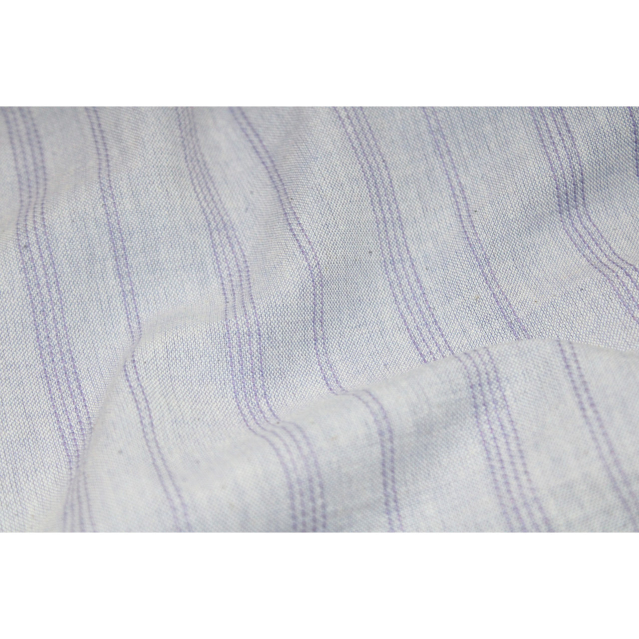 (1970) Cotton Azo-free dyed yardage from Maheshwar - White, purple, pinstripes