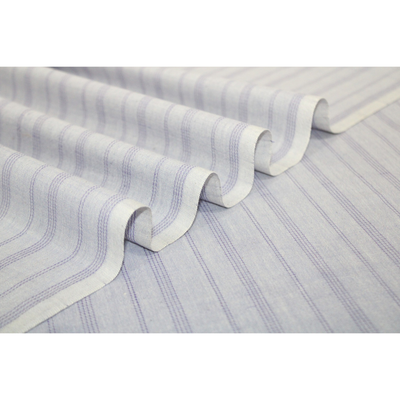 (1970) Cotton Azo-free dyed yardage from Maheshwar - White, purple, pinstripes