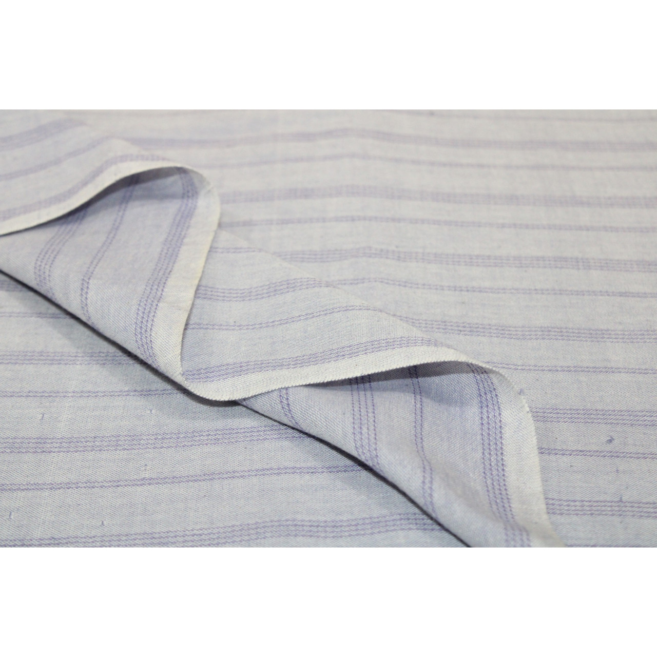 (1970) Cotton Azo-free dyed yardage from Maheshwar - White, purple, pinstripes