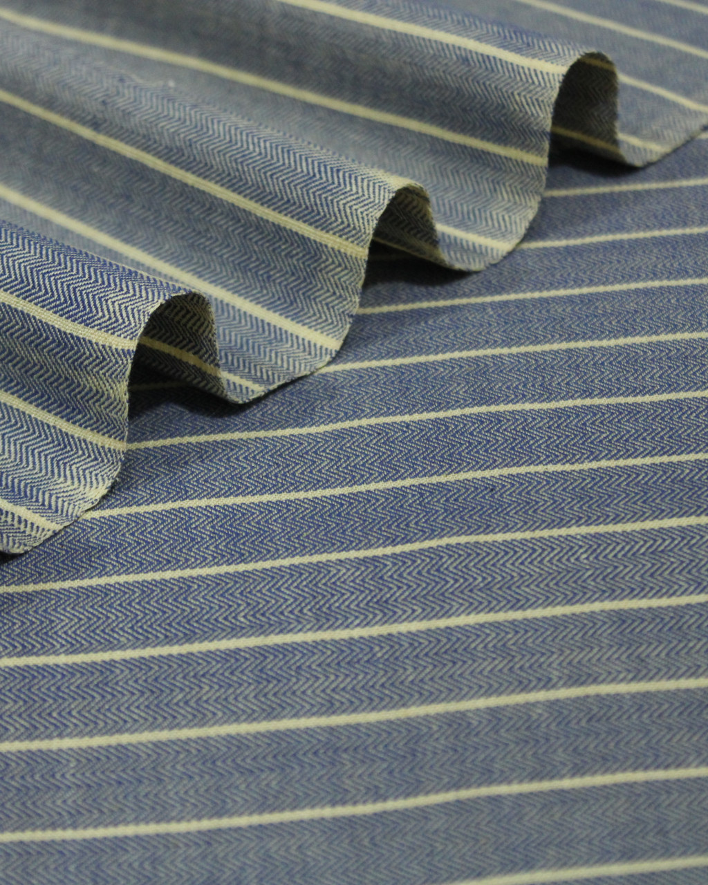 (2066) Cotton Azo-free dyed Contemporary yardage from Maheshwar - Dark indigo, light yellow, stripes, pointed twill, blue