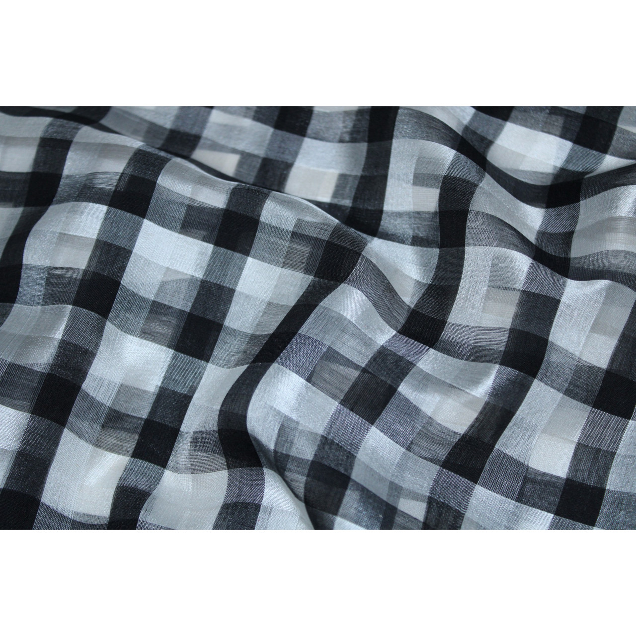 (2173) Mulberry silk, cotton and zari Azo-free dyed stole from Maheshwar - White, black, checks, stripes, silver zari