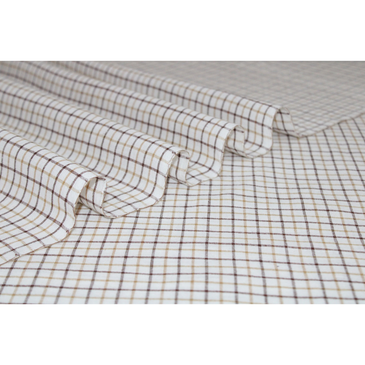 (1043) Cotton and handspun cotton Azo-free dyed yardage from Murshidabad - Mustard yellow, brown, white, checks
