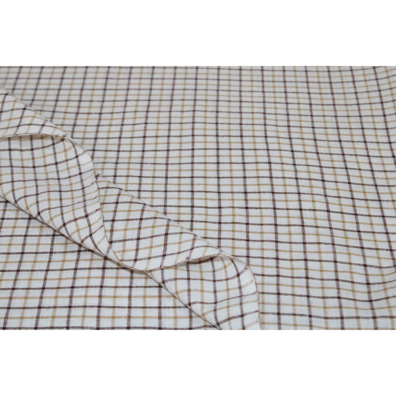 (1043) Cotton and handspun cotton Azo-free dyed yardage from Murshidabad - Mustard yellow, brown, white, checks