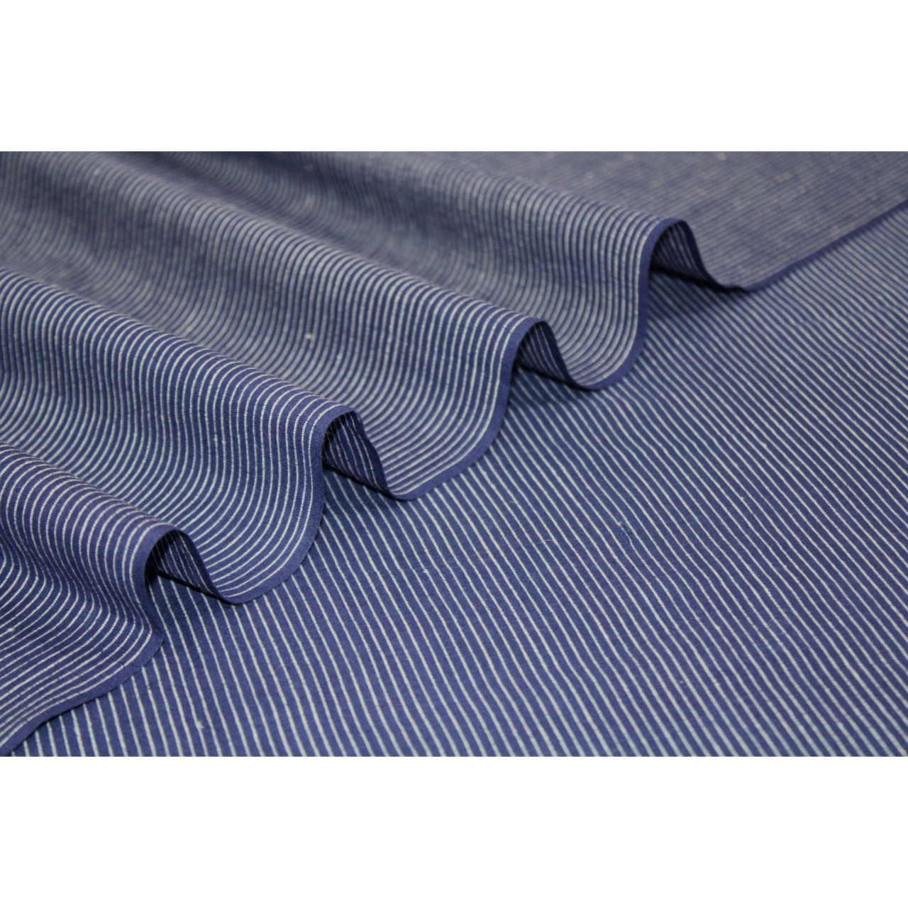 (1927) Cotton Azo-free dyed yardage from Murshidabad - Dark indigo, white, stripes