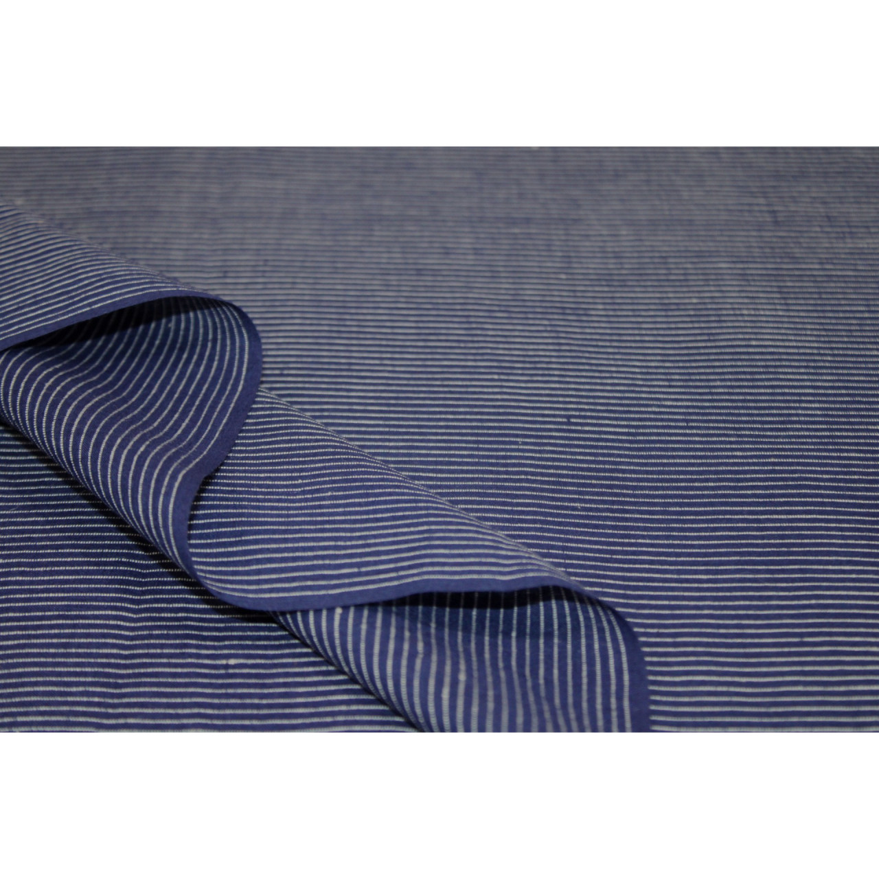 (1927) Cotton Azo-free dyed yardage from Murshidabad - Dark indigo, white, stripes