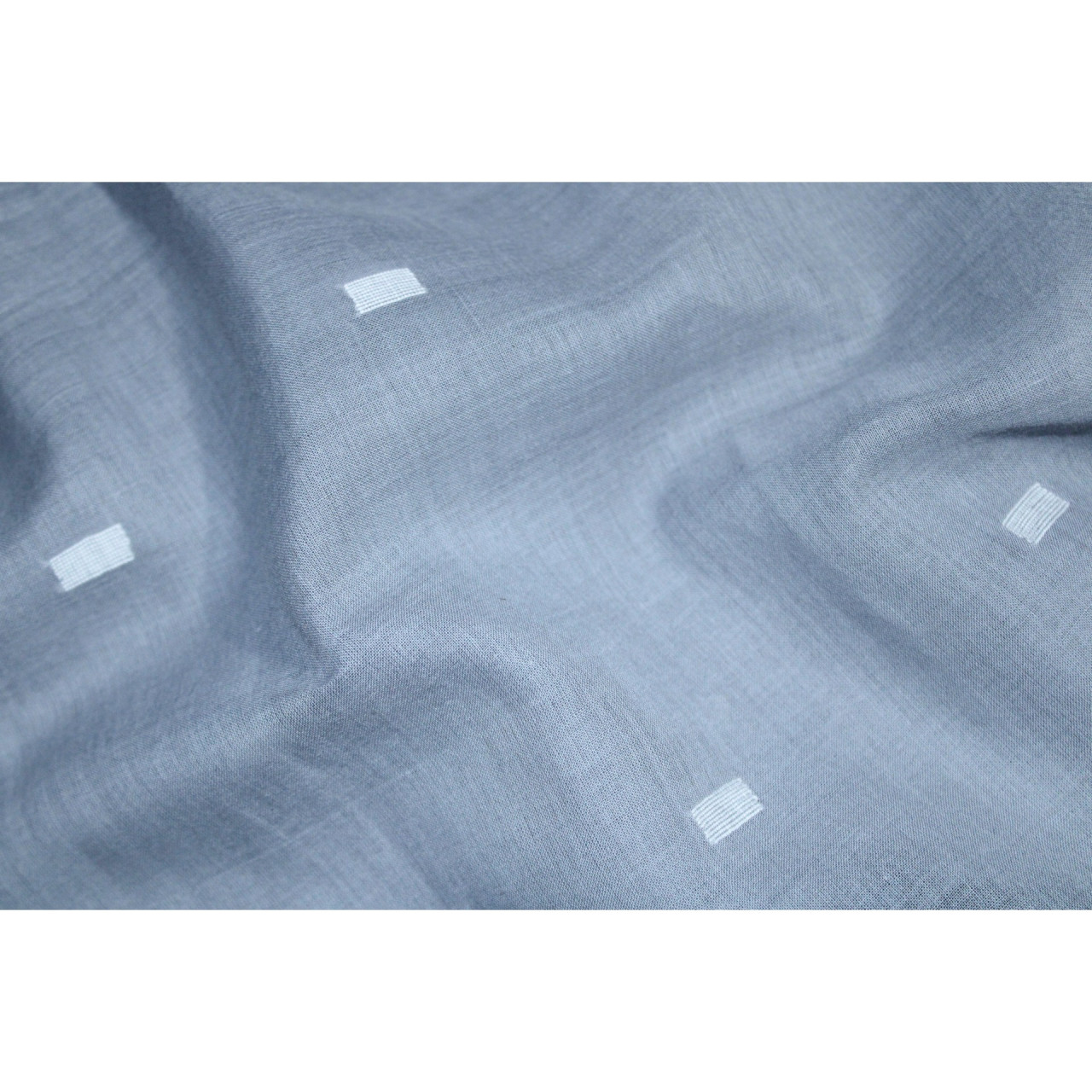 (1324) Cotton Azo-free dyed stole from Shantipur with cotton motifs and cotton motifs - Grey, white, motif