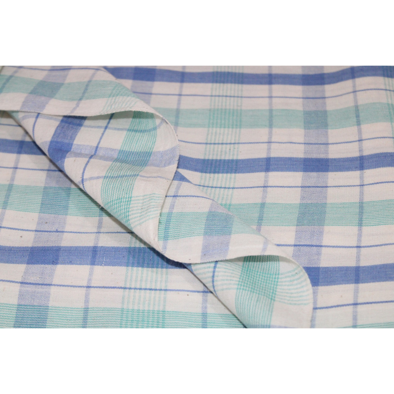 (1529) Cotton Azo-free dyed yardage from Phulia - Sea green, blue, white, horizontal stripes