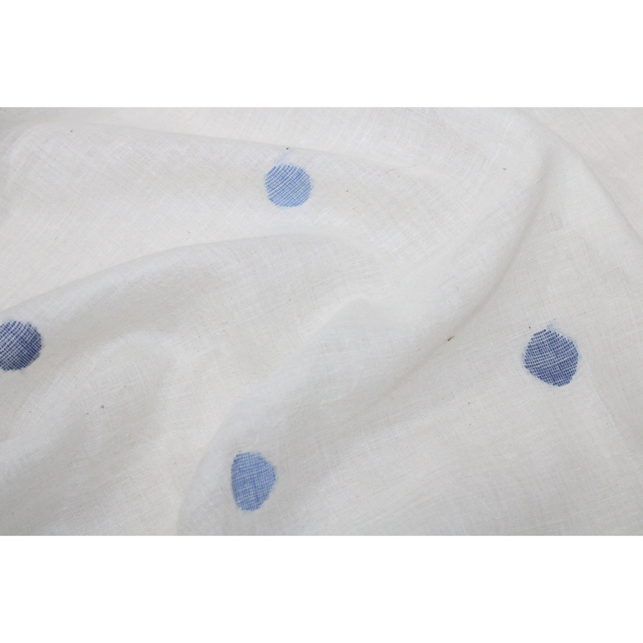 (1647) Cotton and khadi  Azo-free dyed Jamdani yardage from Shantipur with motifs, extra-weft and cotton extra-warp - White, indigo, sky blue, selvedge, motif