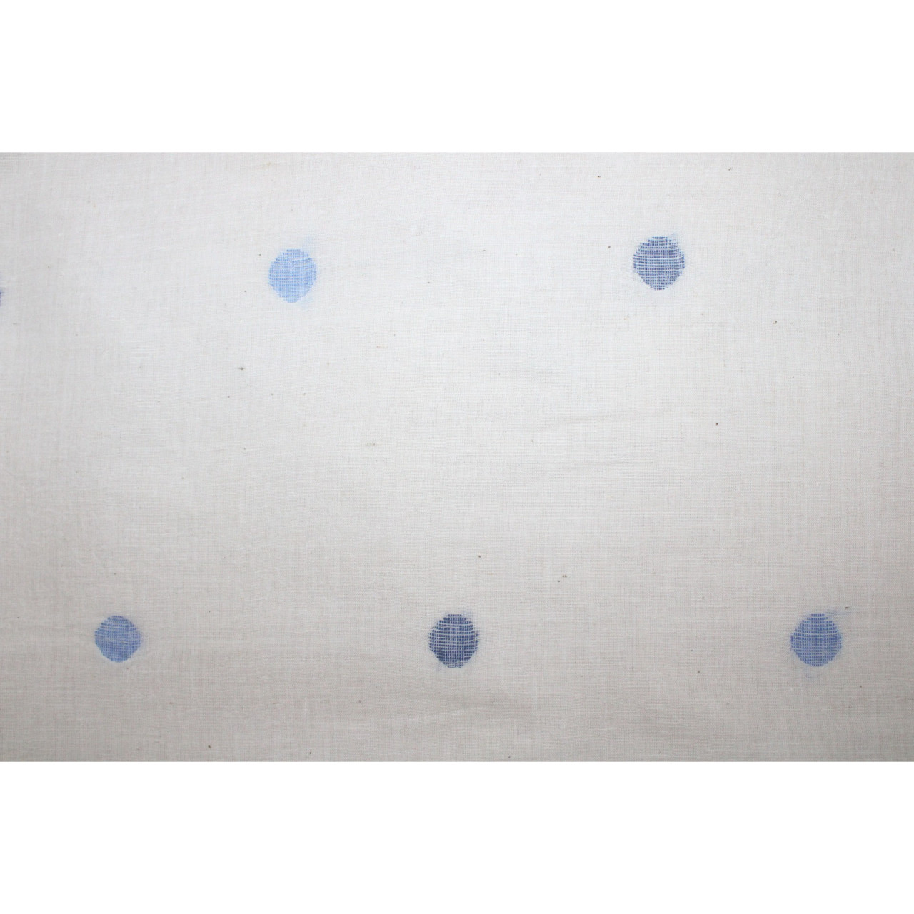 (1647) Cotton and khadi  Azo-free dyed Jamdani yardage from Shantipur with motifs, extra-weft and cotton extra-warp - White, indigo, sky blue, selvedge, motif