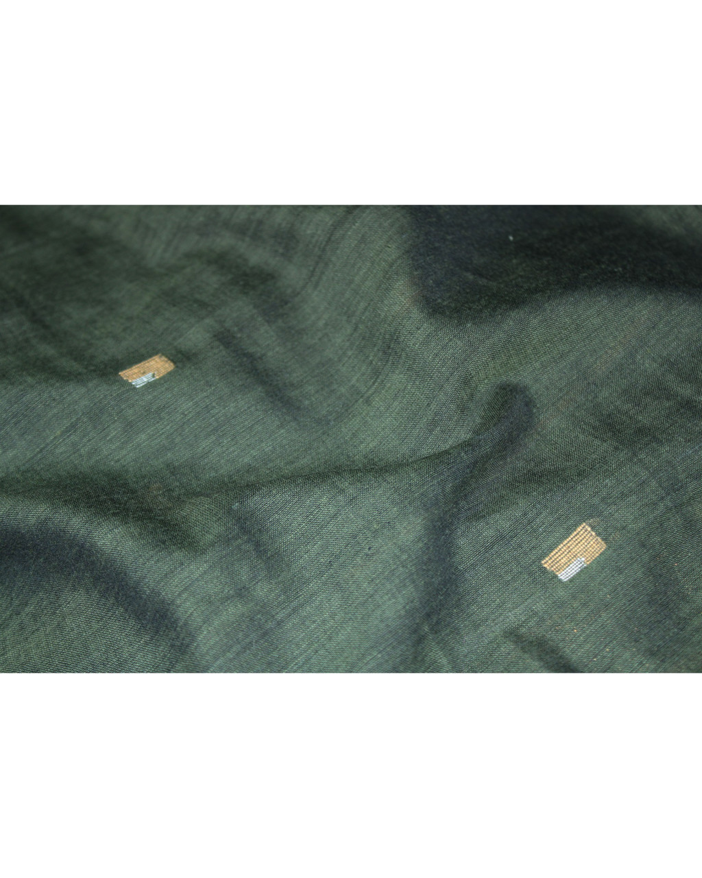 (1800) Cotton and khadi  Azo-free dyed stole from Shantipur with motifs - Green, black, golden, motif