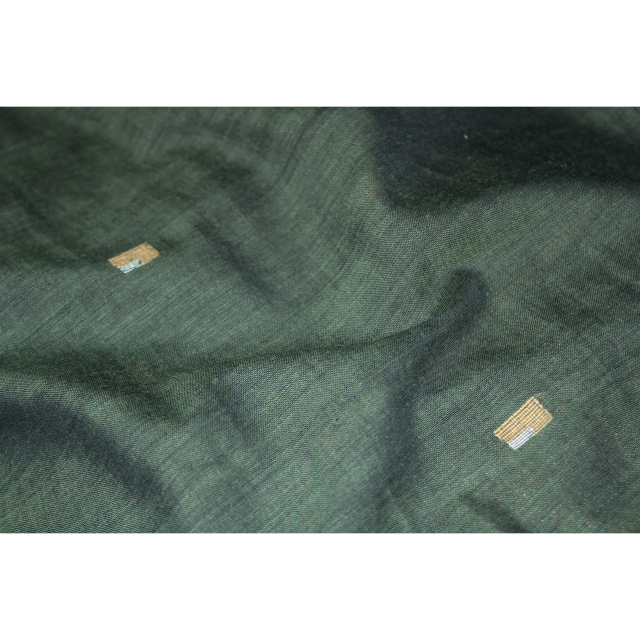 (1800) Cotton and khadi  Azo-free dyed stole from Shantipur with motifs - Green, black, golden, motif